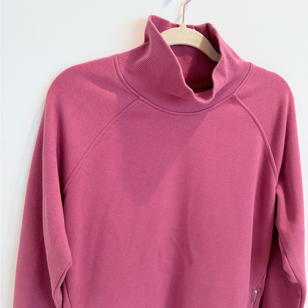 Athleta Cozy Karma Side Zip Funnel Neck Pullover Sweatshirt in Pink, Size MT - Picture 4 of 9